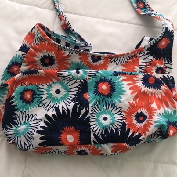 Thirty-one reversible bucket bag with stripes and flowers 🌸 blues white orange - Picture 8 of 11
